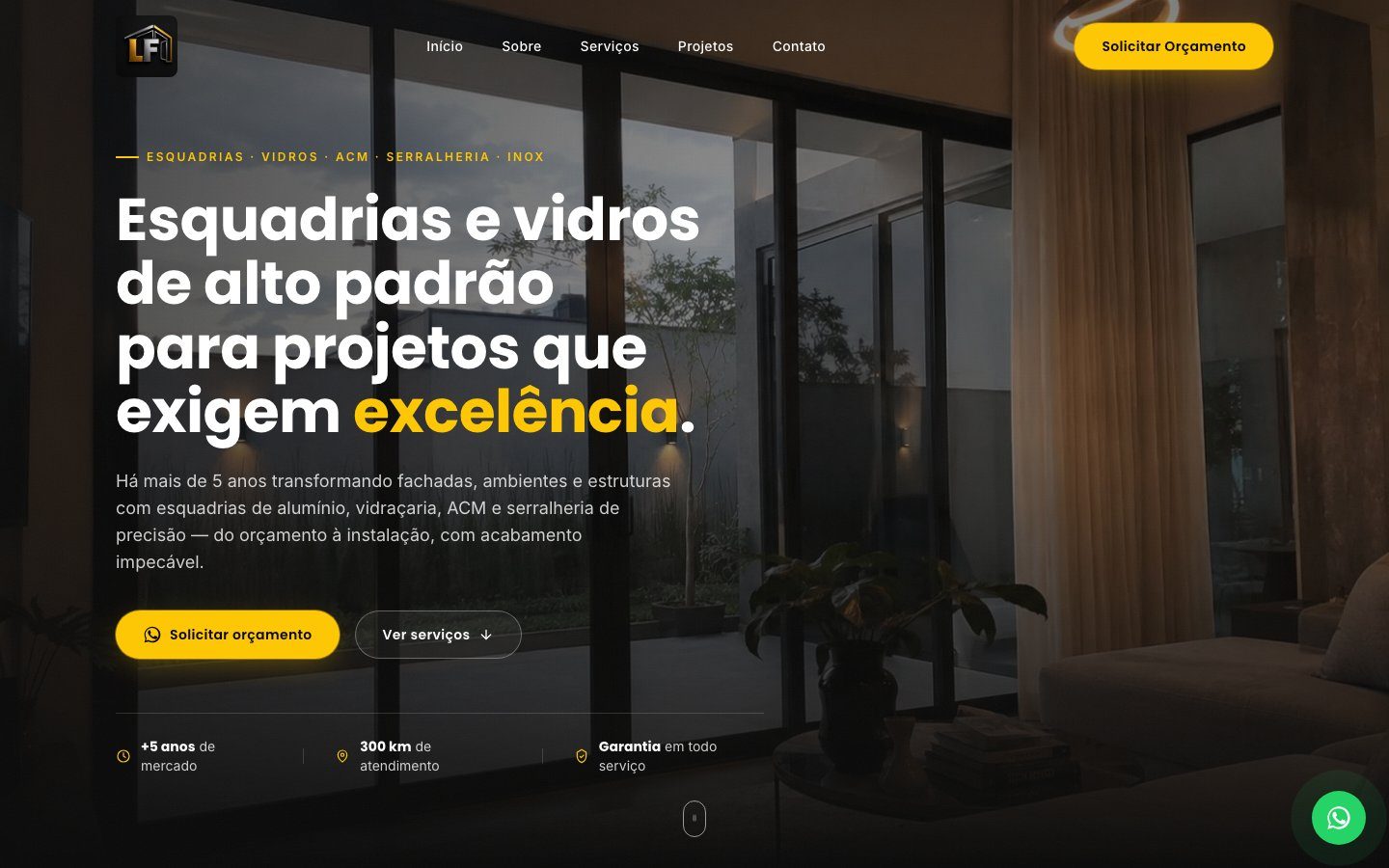 Página inicial do site da LF Esquadrias